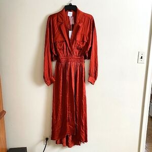 MISA Los Angeles Blair Dress Rust Long Sleeve Dress Vented Back Womens Small